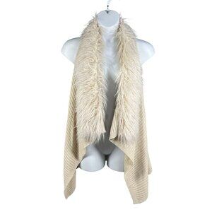 Sequin Hearts NWT Womens M Oversized Long Vest Tan Faux Fur Shawl Collar Boho